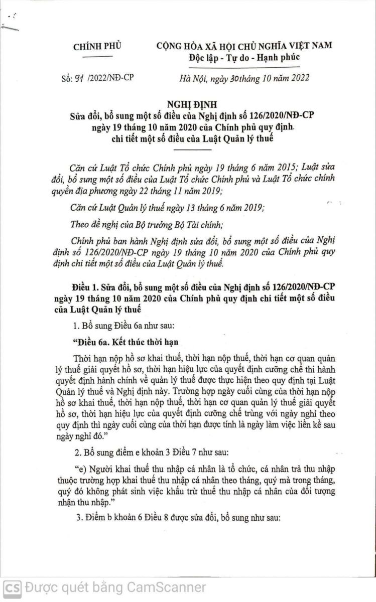 Nghị định số 91/2022/NĐ-CP